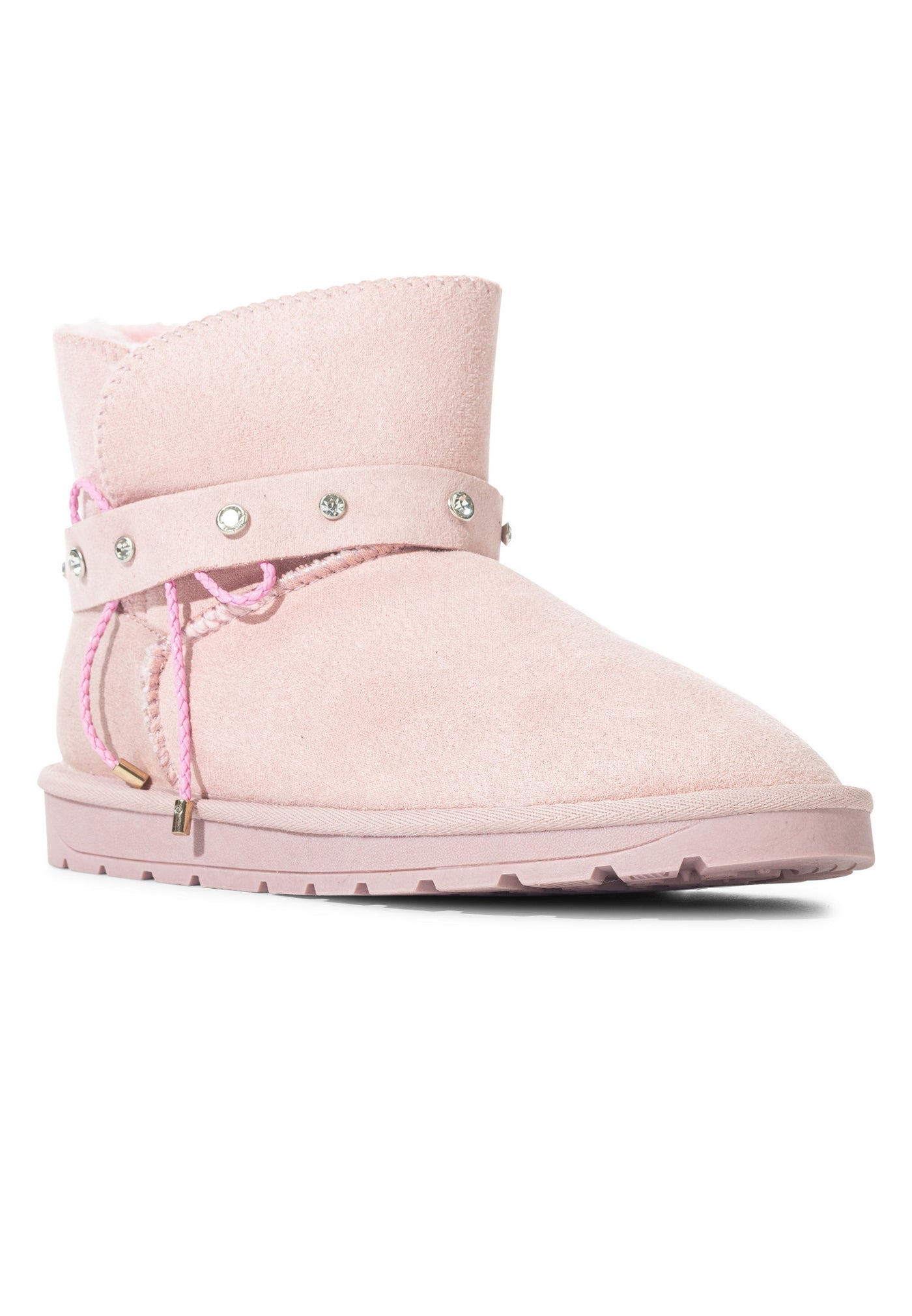 Bottine fourrée Stila rose de près, tige échancrée en V et semelle crantée