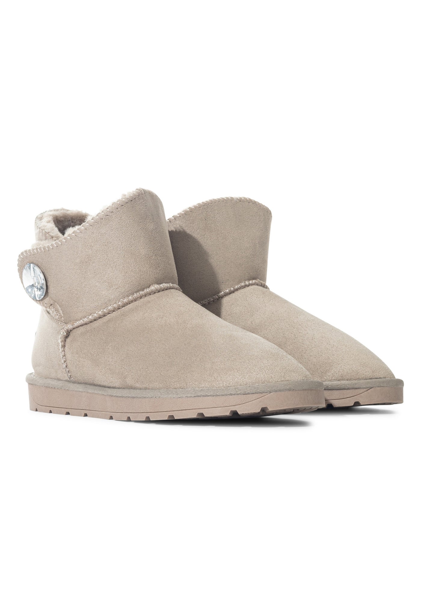 Paire de bottines fourrées Jana naturel vue de trois-quarts, cabochon facetté clair