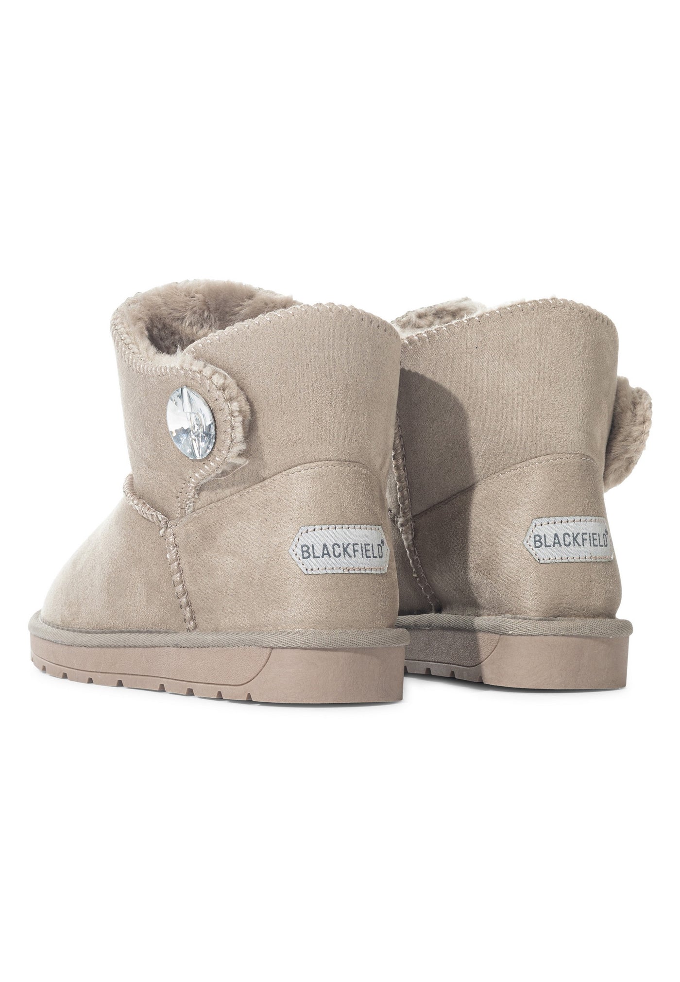 Bottines fourrées Jana naturel vues de dos, deux étiquettes Blackfield ton sur ton
