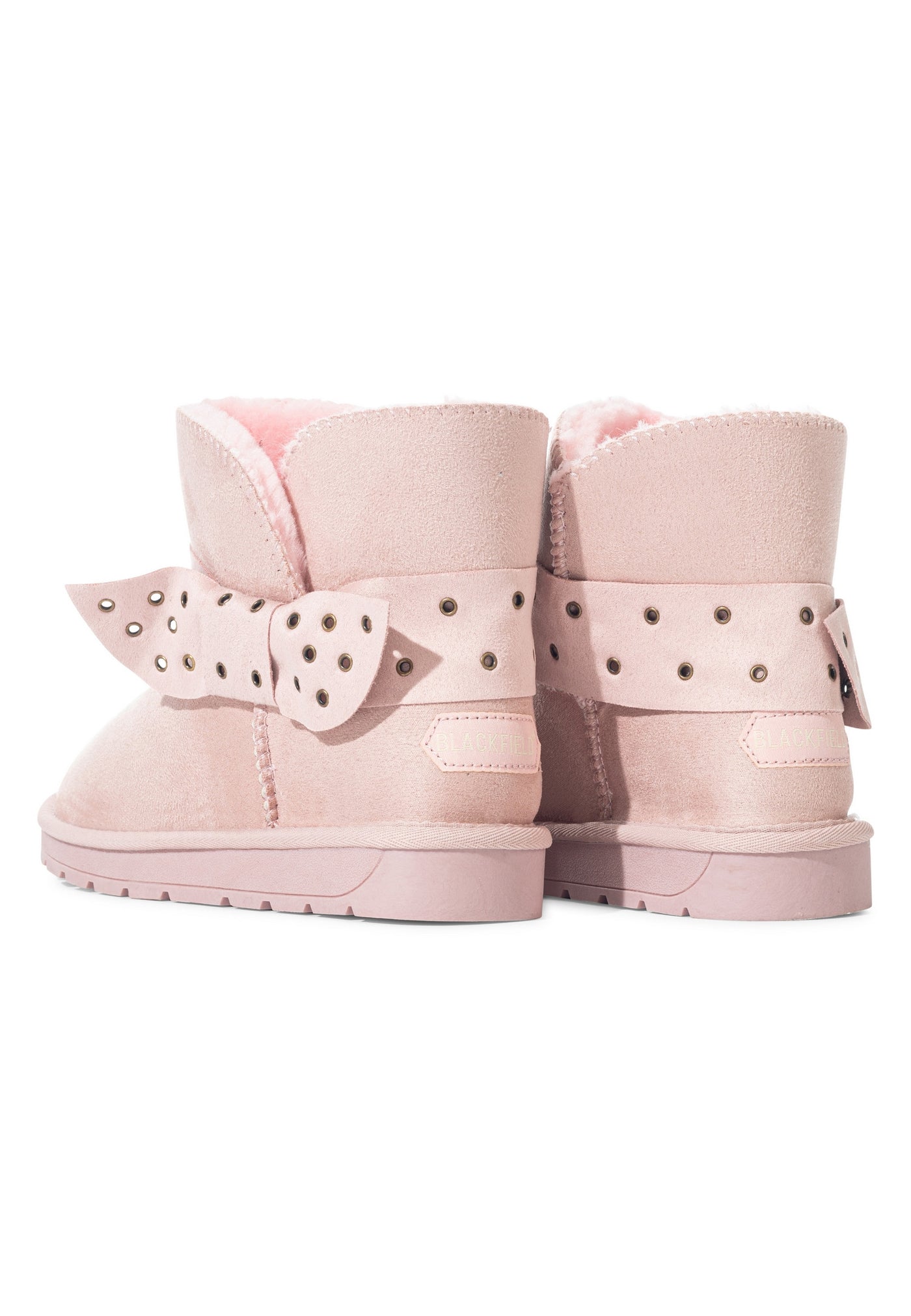 Bottines fourrées Eren rose vues de dos, doublure claire au bord de l'ouverture