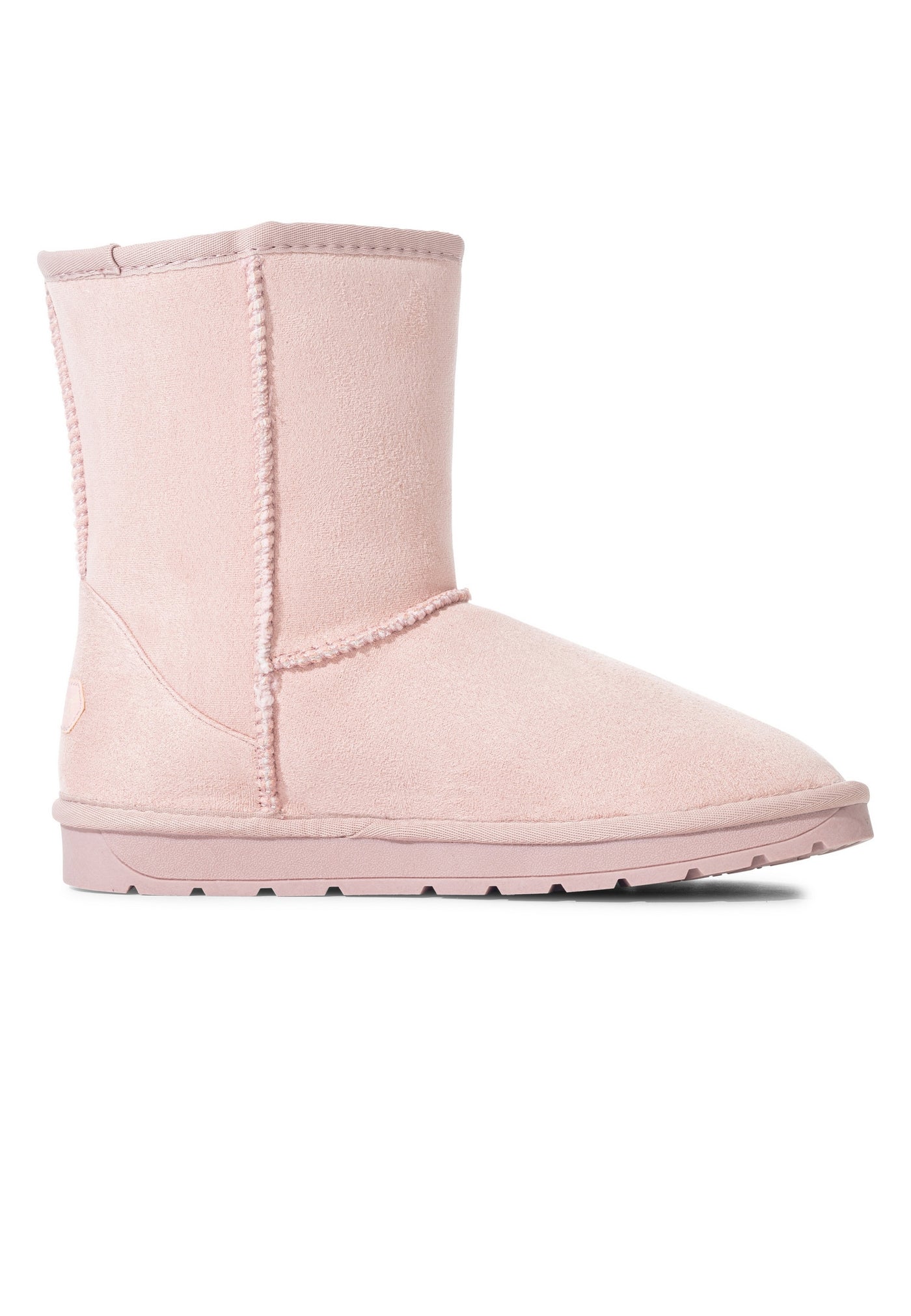 Botte fourrée Joy rose sur son autre côté, arc de couture au-dessus des orteils