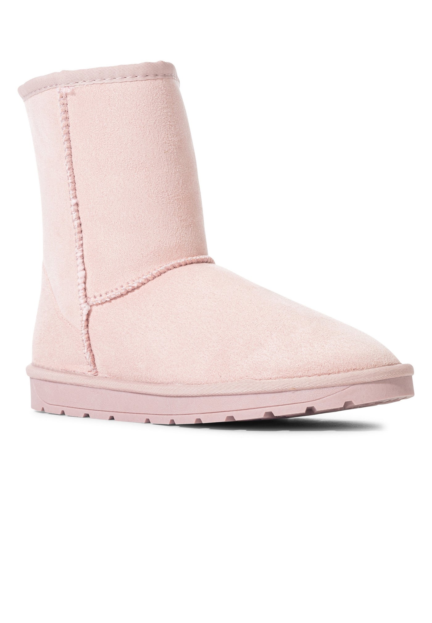 Botte fourrée Joy rose de près, semelle crantée rose et bord de tige surpiqué