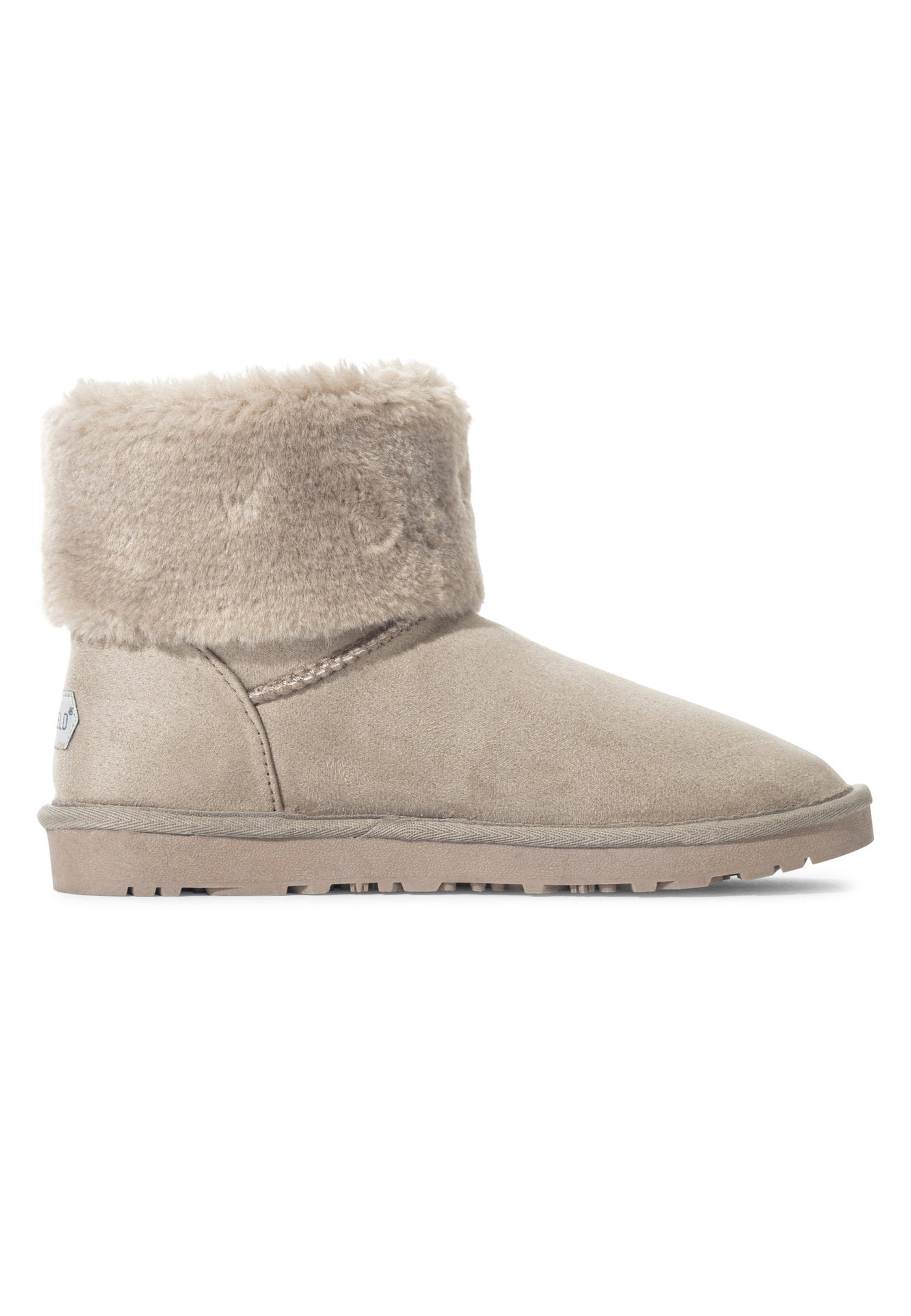 Bottine fourrée Afton naturel vue de trois-quarts arrière, col beige haut et fourni