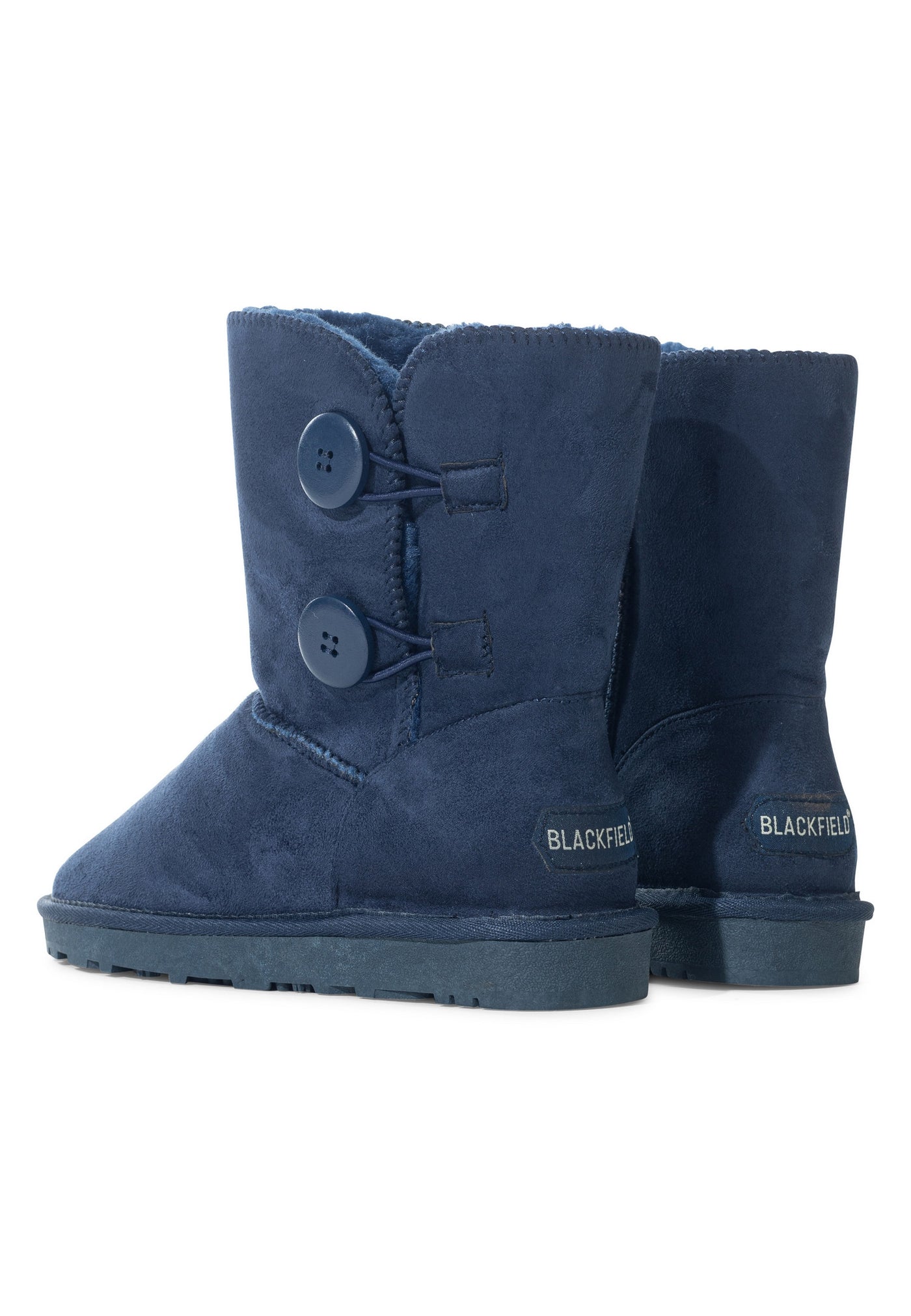 Paire de bottines fourrées Lola naturel de dos, étiquettes Blackfield aux talons