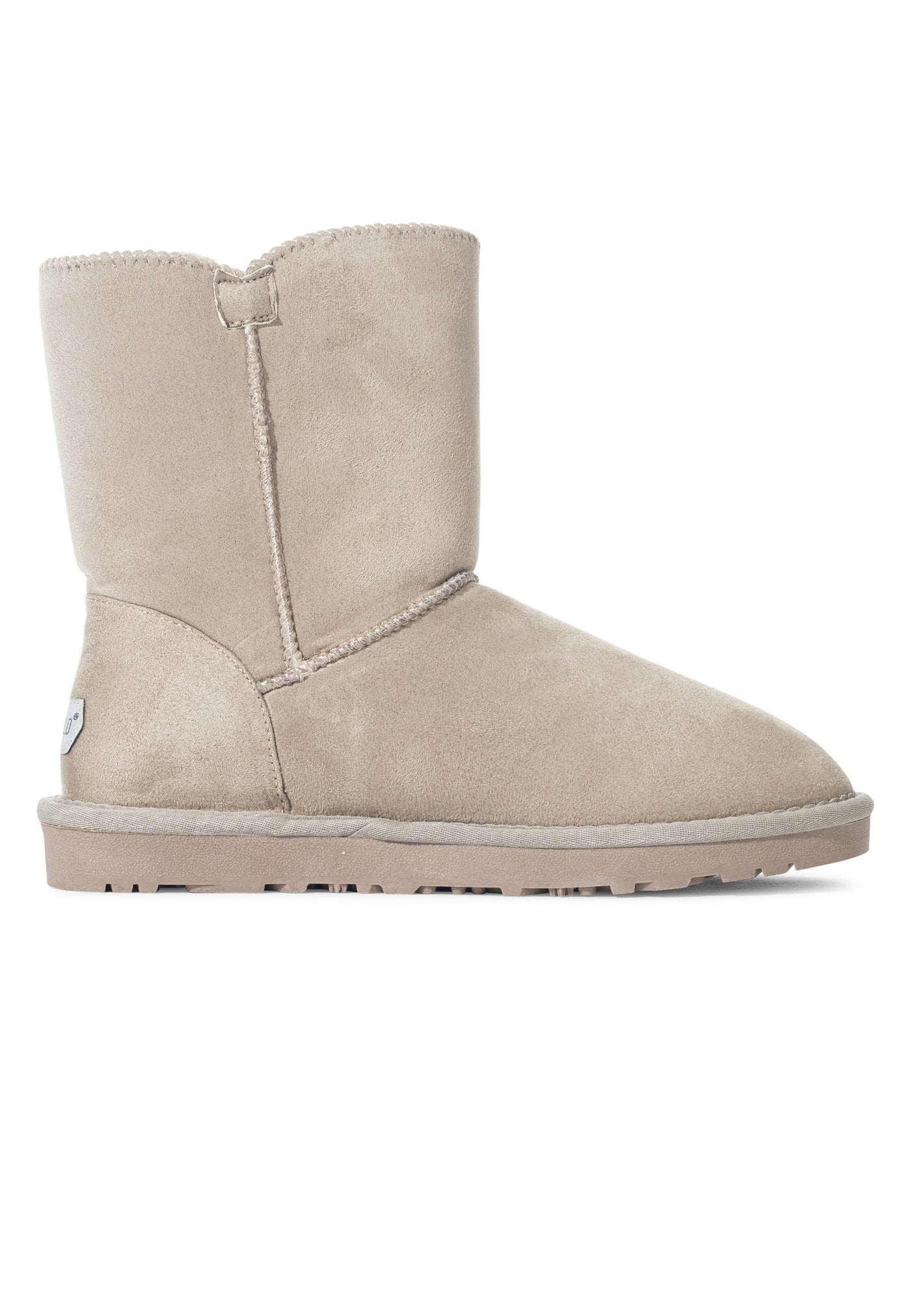 Bottine fourrée Lola camel vue de l'autre côté, encoche en V et couture verticale