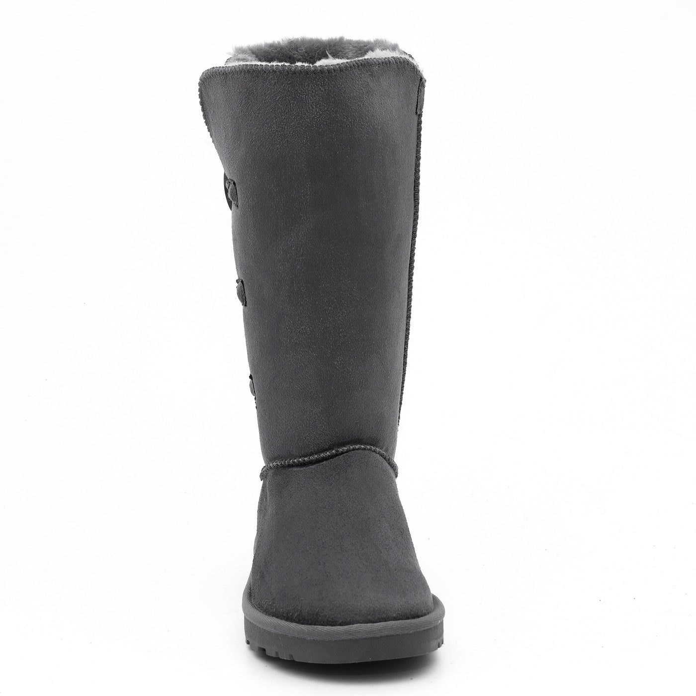 Botte fourrée haute Flocon gris foncé de face, bord de fausse fourrure clair