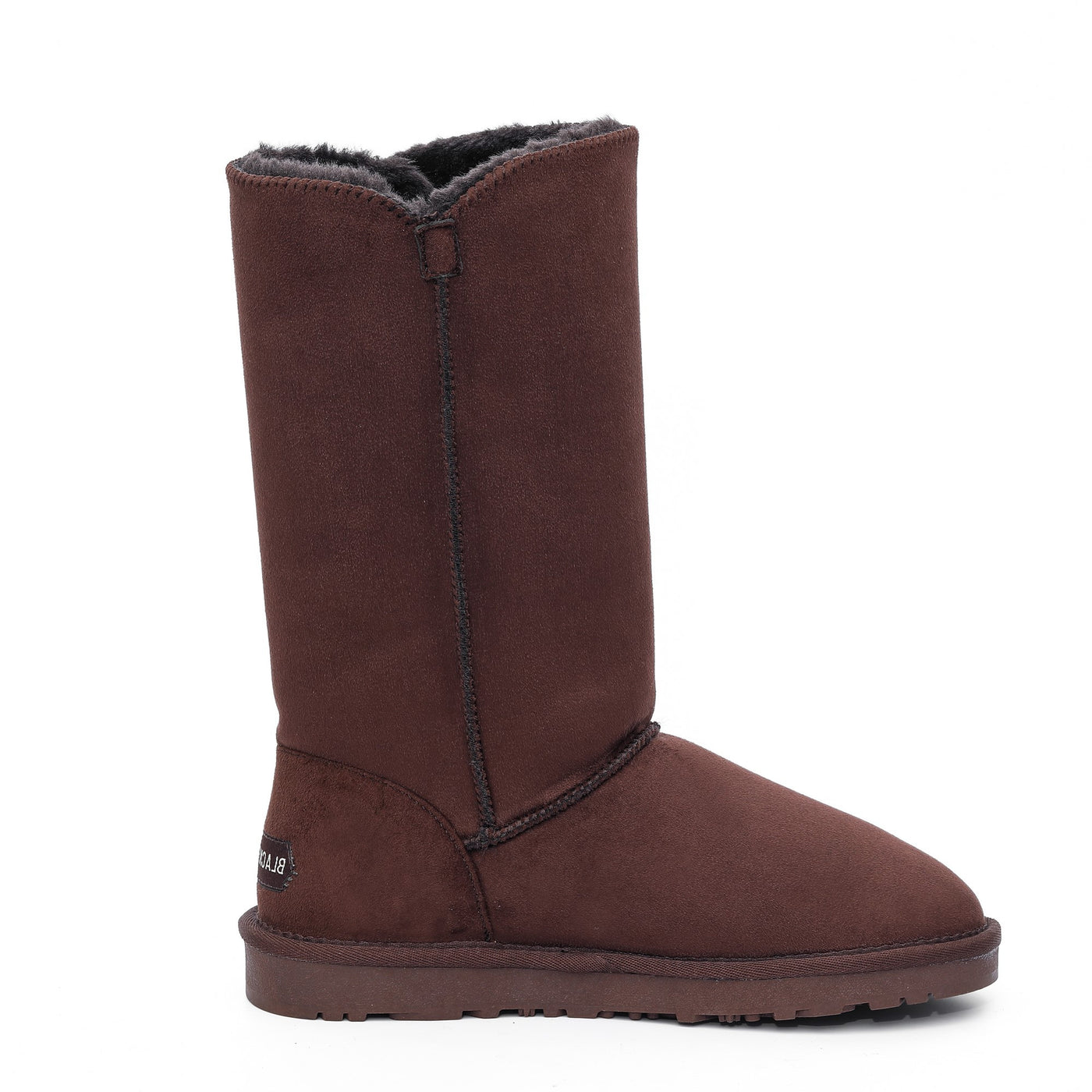 Botte fourrée Flocon marron vue de l'autre côté, couture verticale sur la tige unie