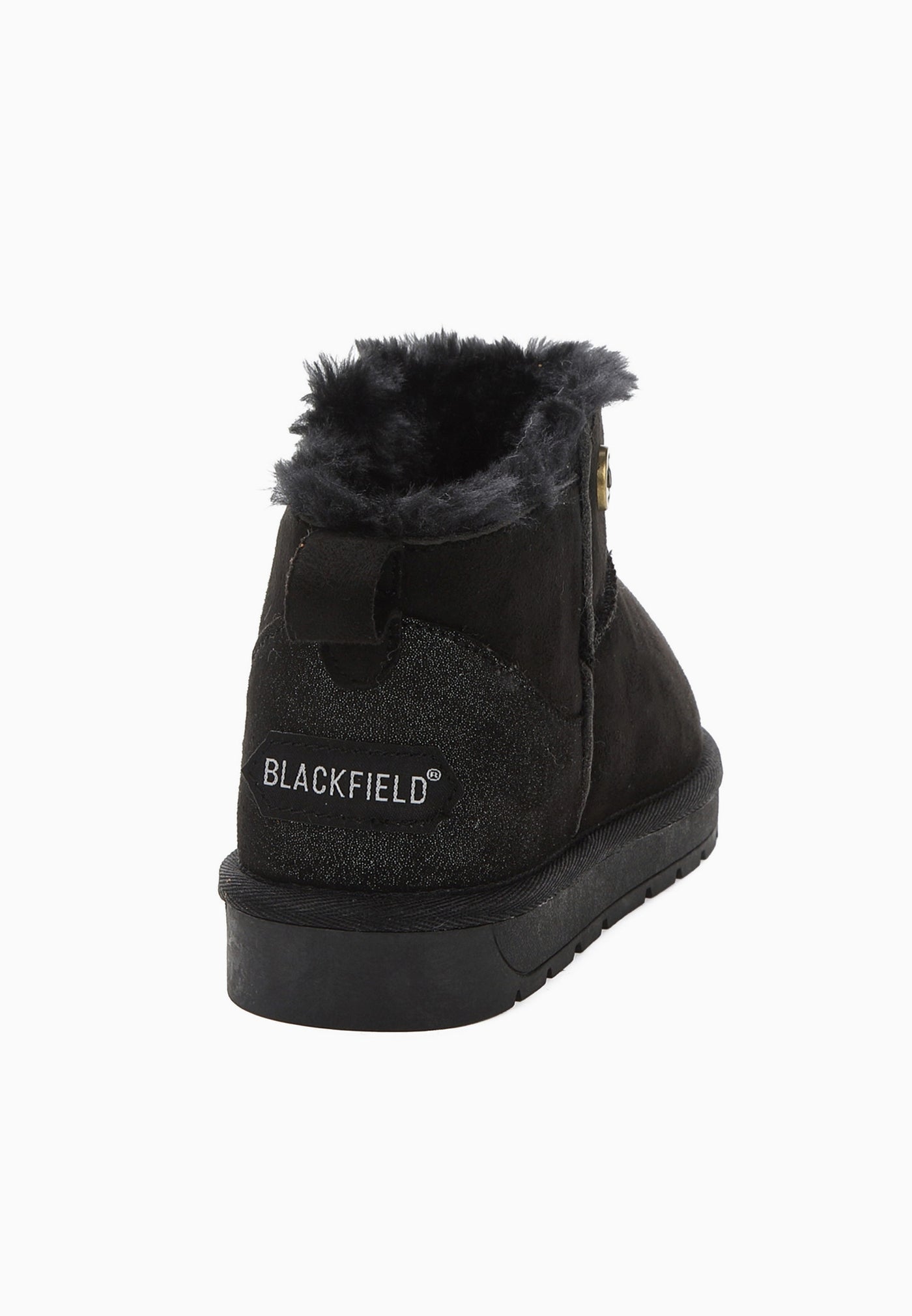 Bottine fourrée Edeh noire de dos, marquage Blackfield blanc au contrefort