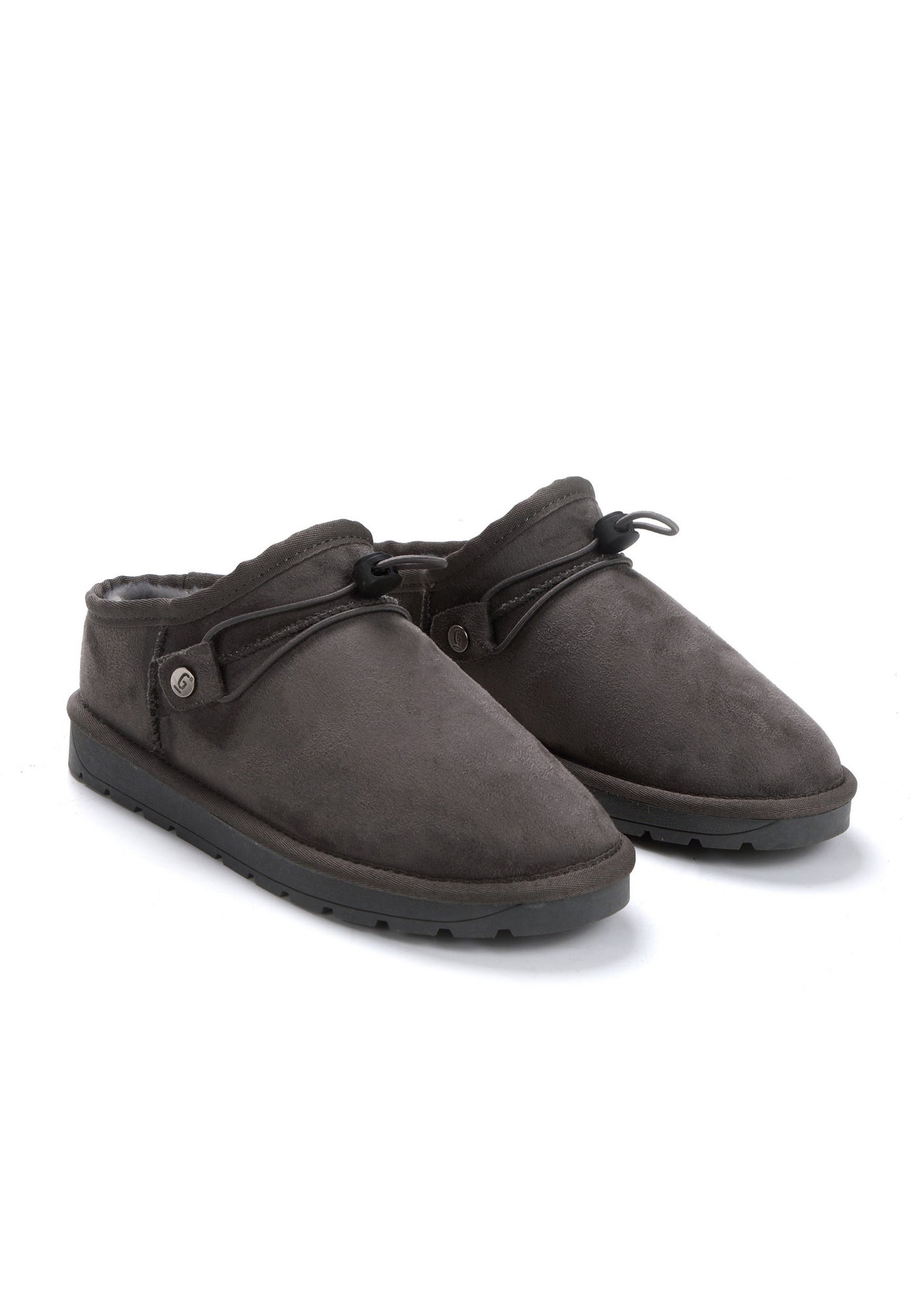 Paire de bottines fourrées Eblis anthracite de trois-quarts face, patte à bouton métal