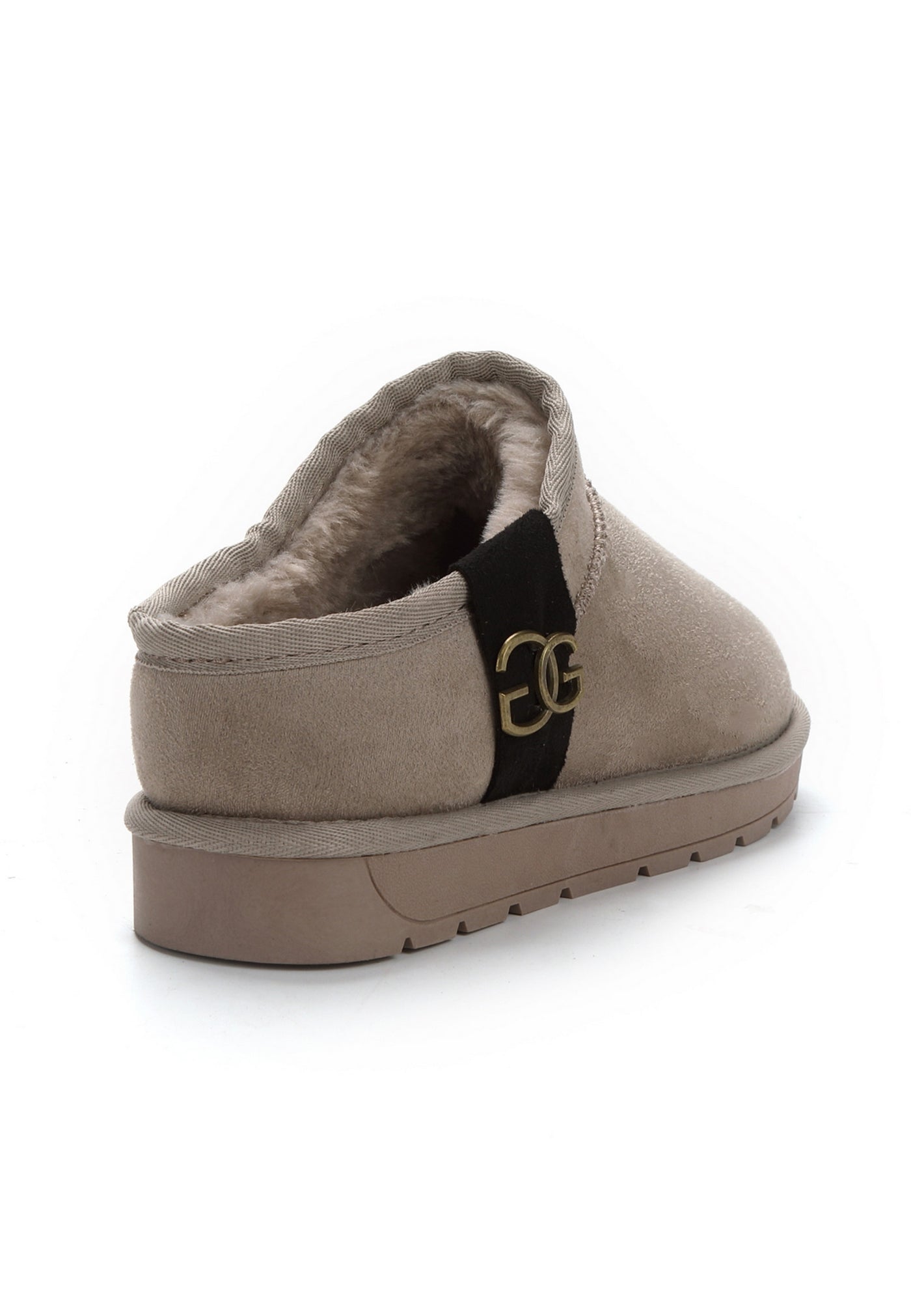 Bottine fourrée Mini Edila naturel de trois-quarts arrière, doublure beige visible