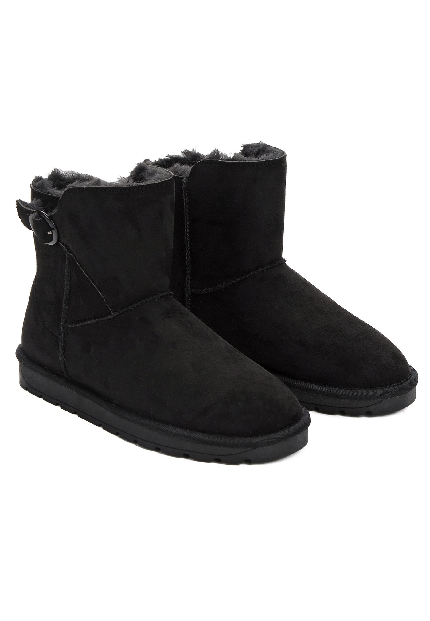 Paire de bottines fourrées Misela noires vue de trois-quarts, anneau de métal au quartier