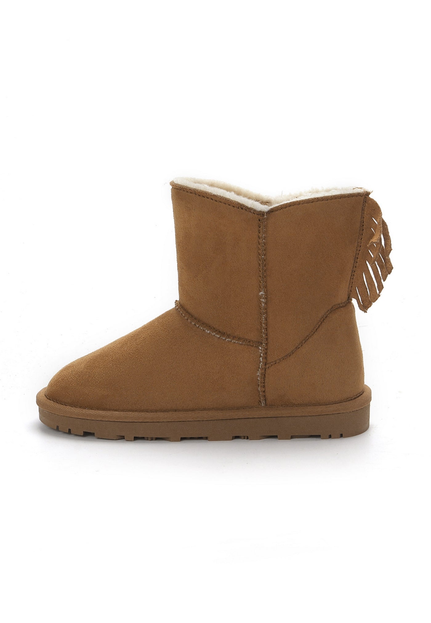 Botte fourrée Moraze camel vue de l'autre côté, couture latérale et semelle crantée