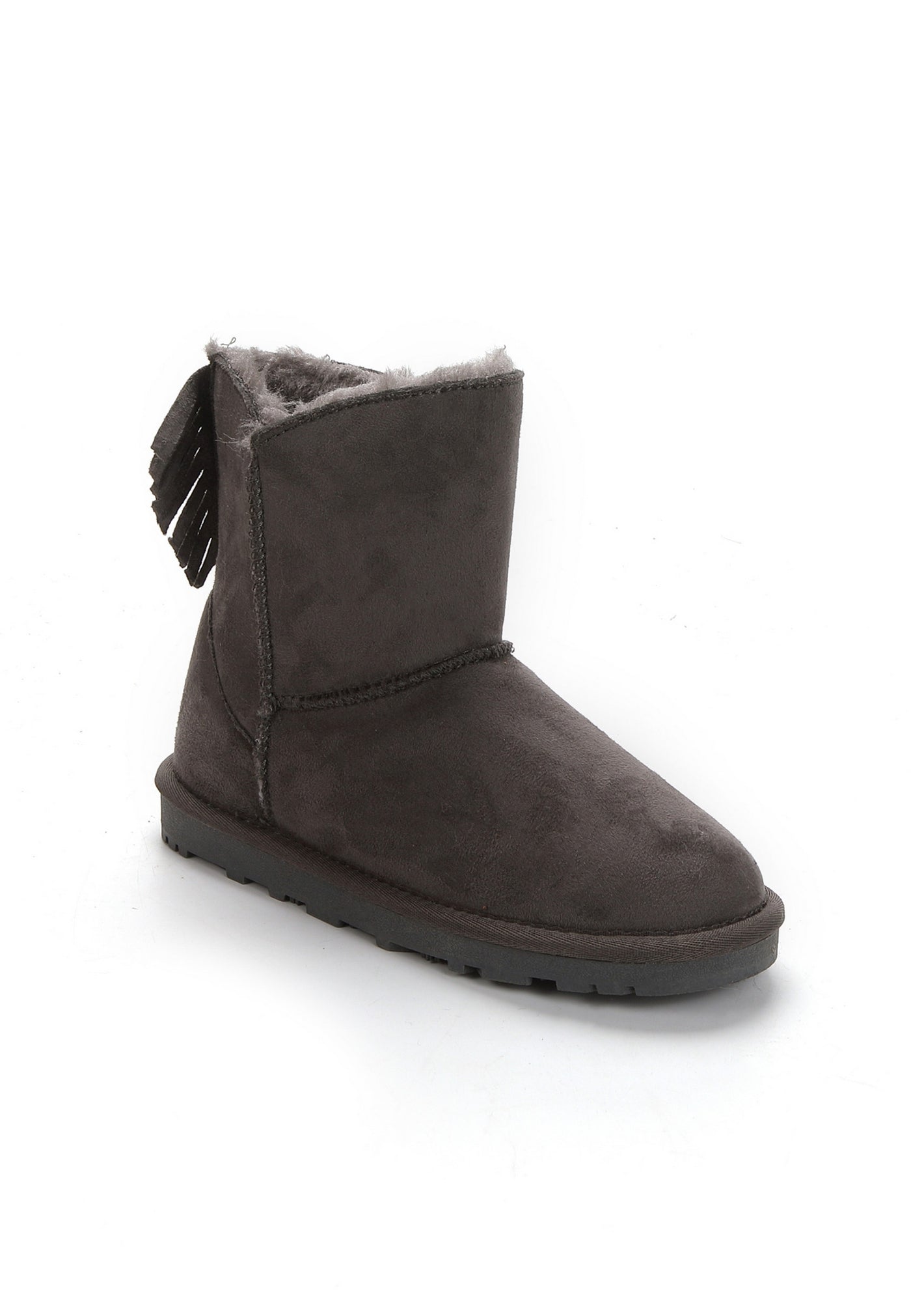 Botte fourrée enfant Moraze anthracite de trois-quarts, semelle crantée ton sur ton