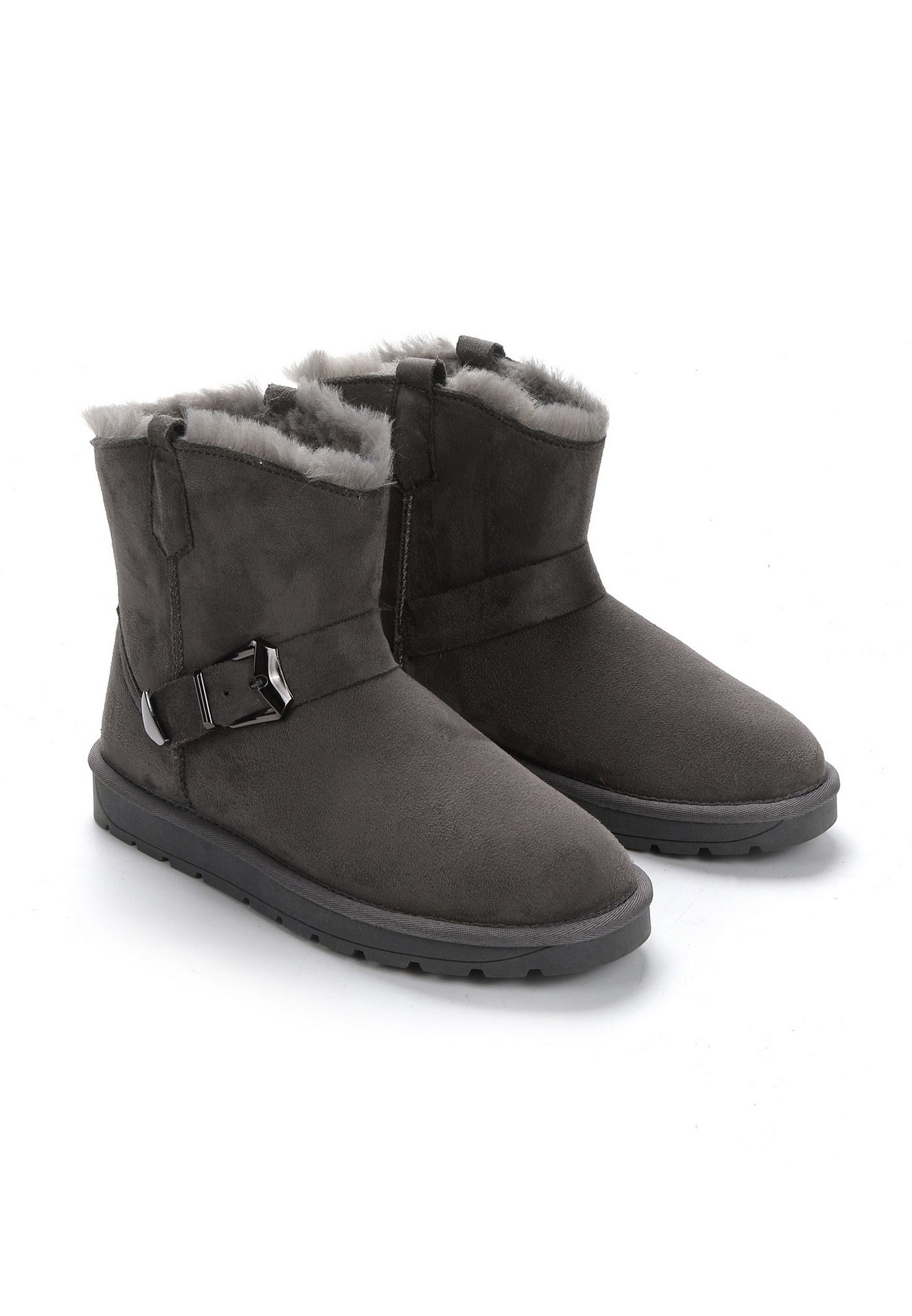 Duo de bottines fourrées Winner anthracite de trois-quarts, boucle carrée en métal