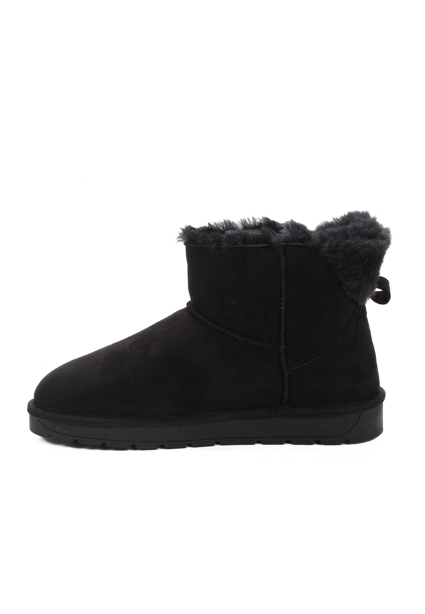 Bottine fourrée Elissa noire, autre côté, boucle arrière et col replié anthracite