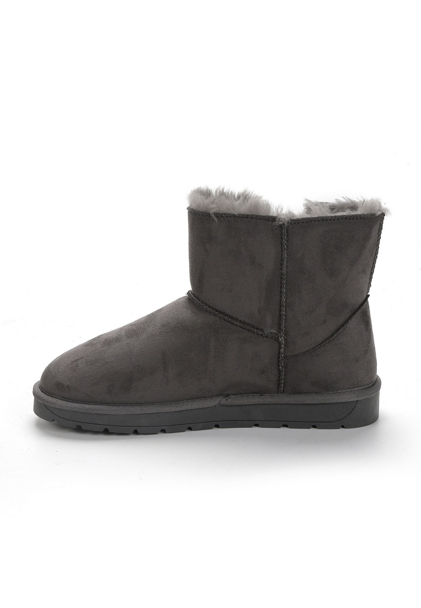 Bottine fourrée Mabia anthracite vue de l'autre côté, tige lisse et couture nette