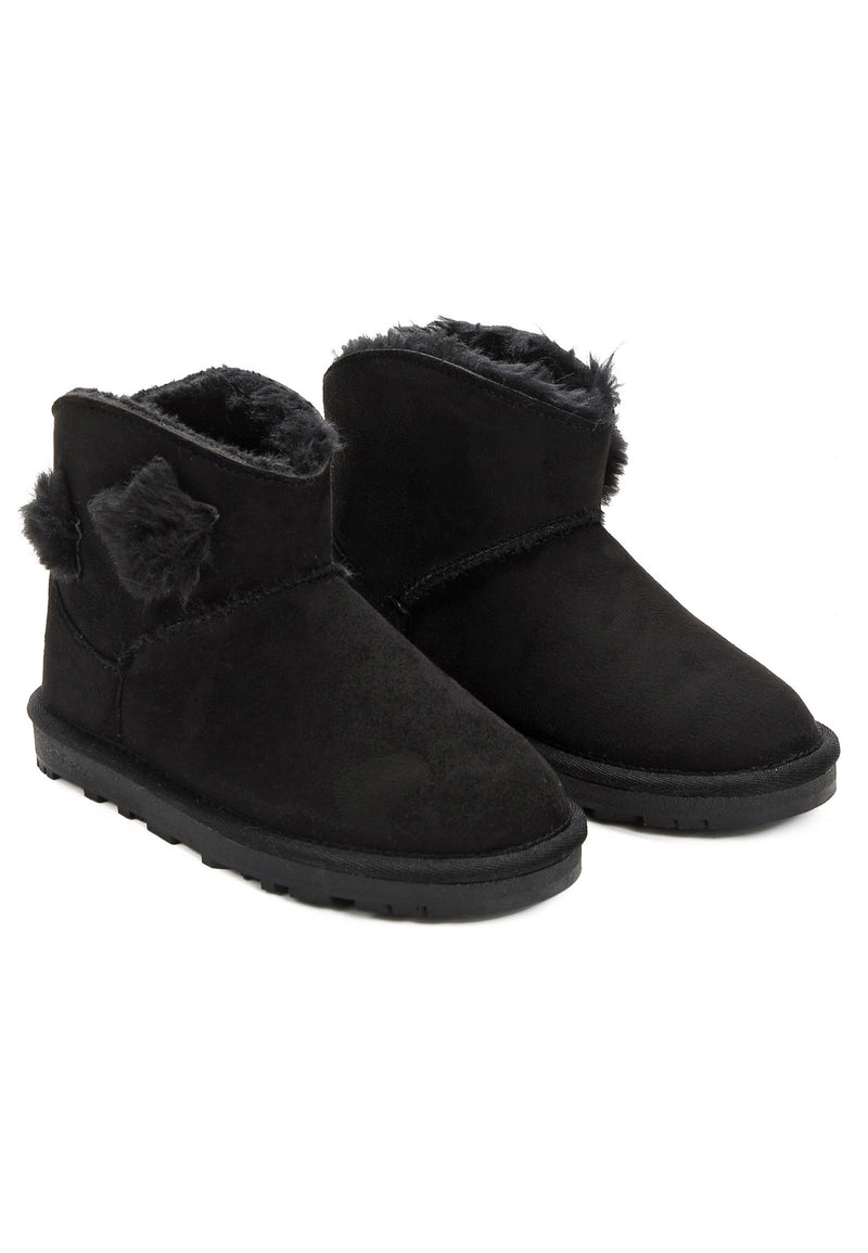 Paire de bottes fourrées enfant Esobel noires, étoiles de fausse fourrure sur la tige