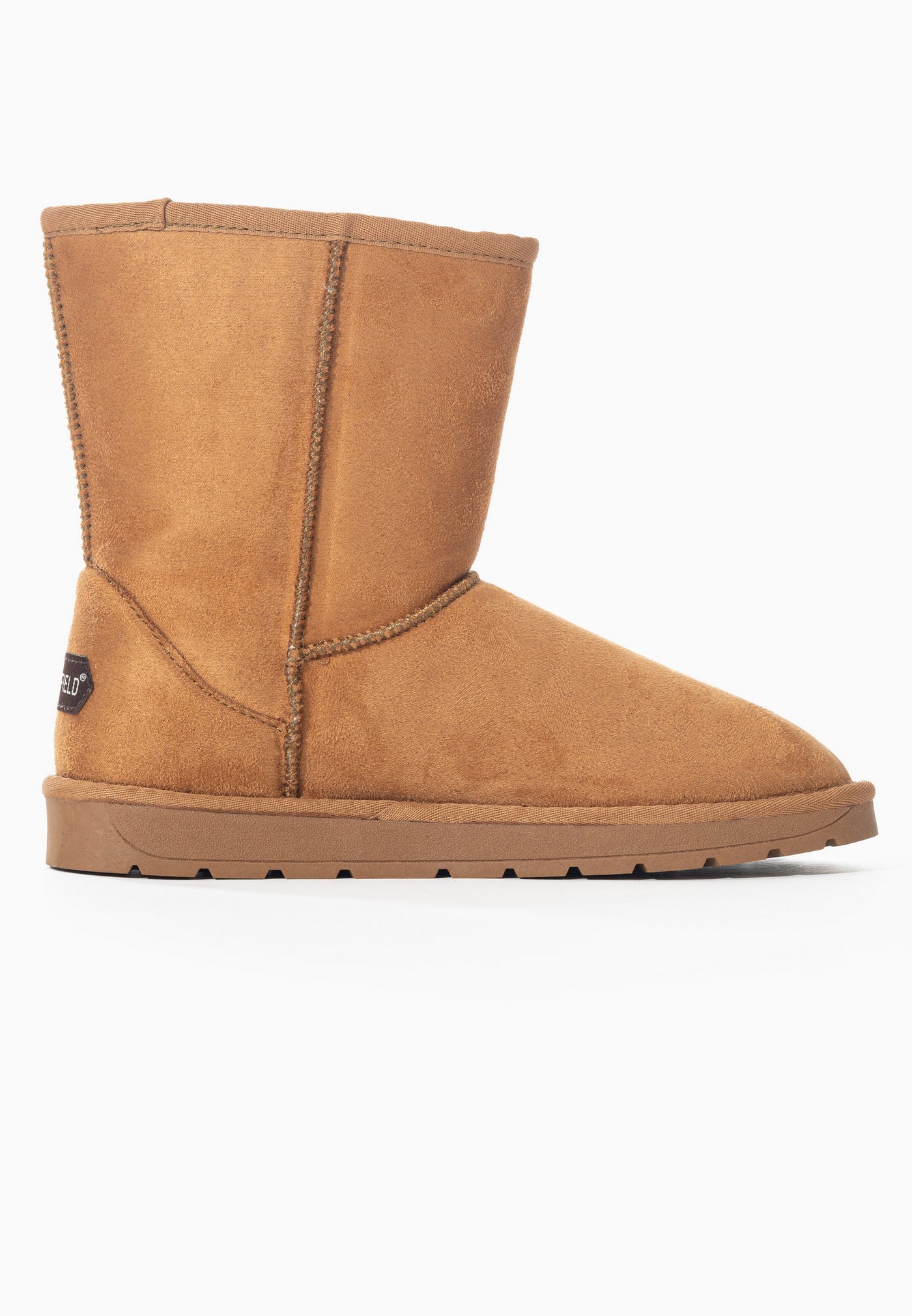 Bottine fourrée Rosyne Leo camel de trois-quarts arrière, côté intérieur uni et mat