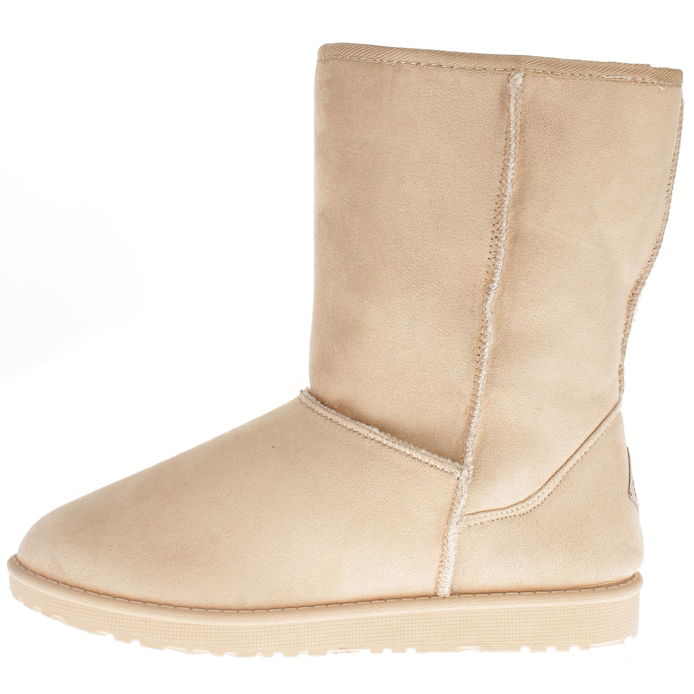 Botte fourrée Joy blanc cassé sur son autre côté, couture verticale sur la tige