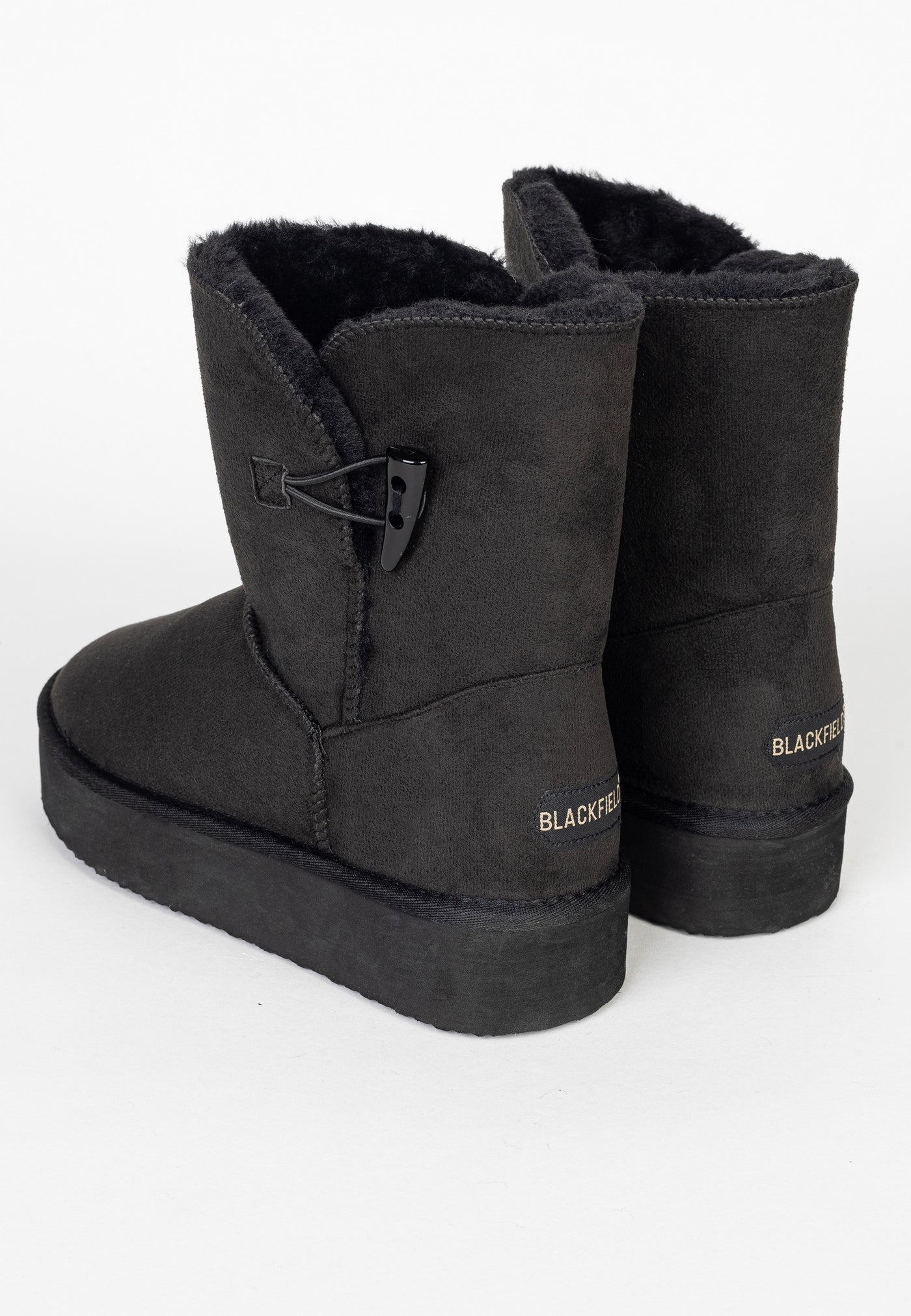 Bottines fourrées Anais noires vues de trois-quarts arrière, plateforme épaisse