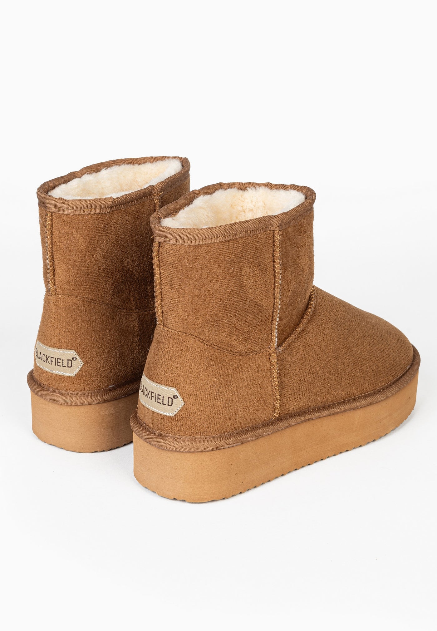 Bottines fourrées Princesse camel vues de trois-quarts arrière, doublure crème visible