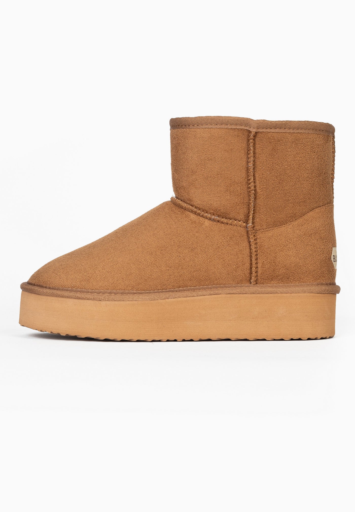 Bottine fourrée Princesse camel vue de profil arrière, couture montante du talon