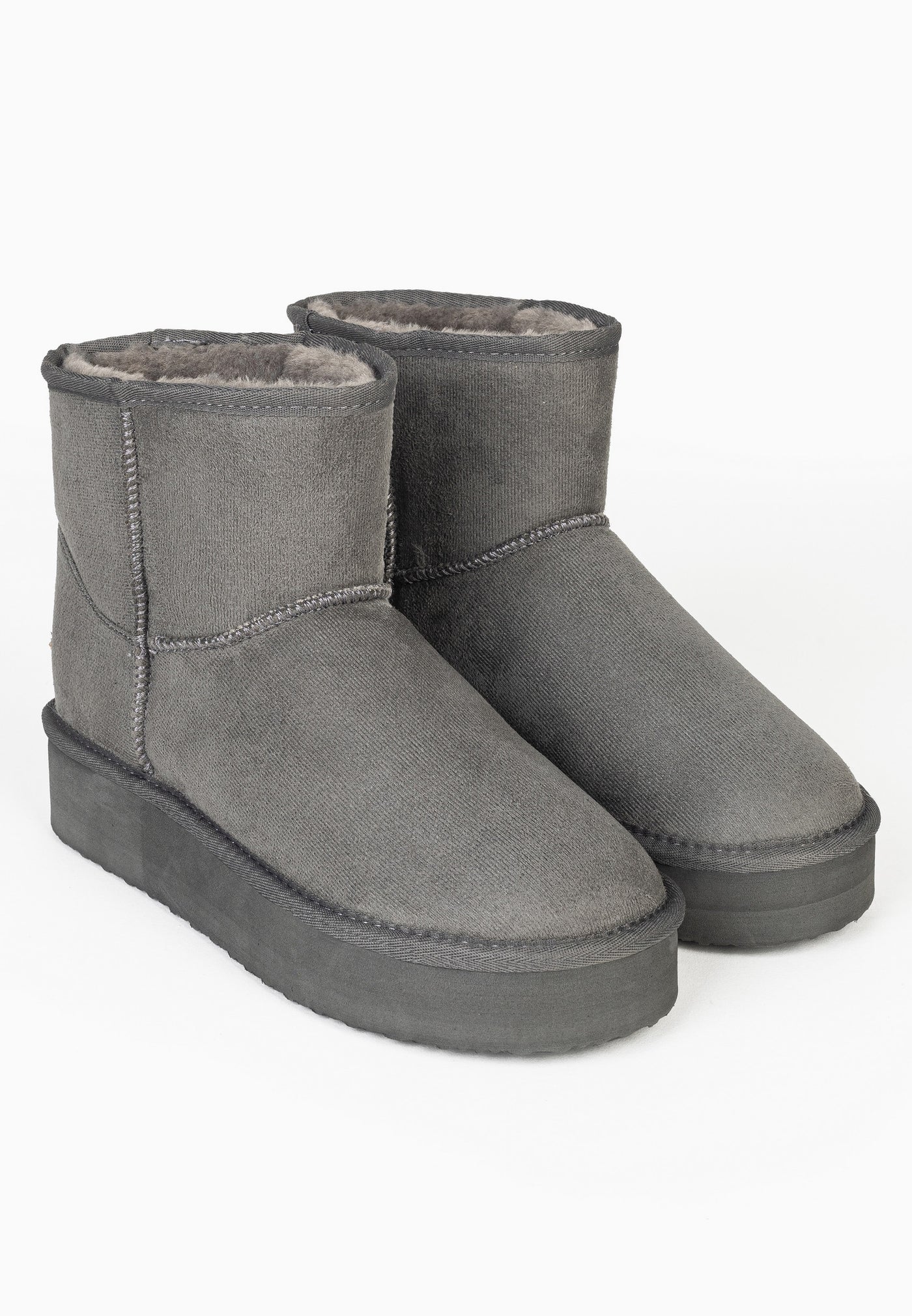 Paire de bottines fourrées Princesse anthracite vue de trois-quarts face, cols garnis