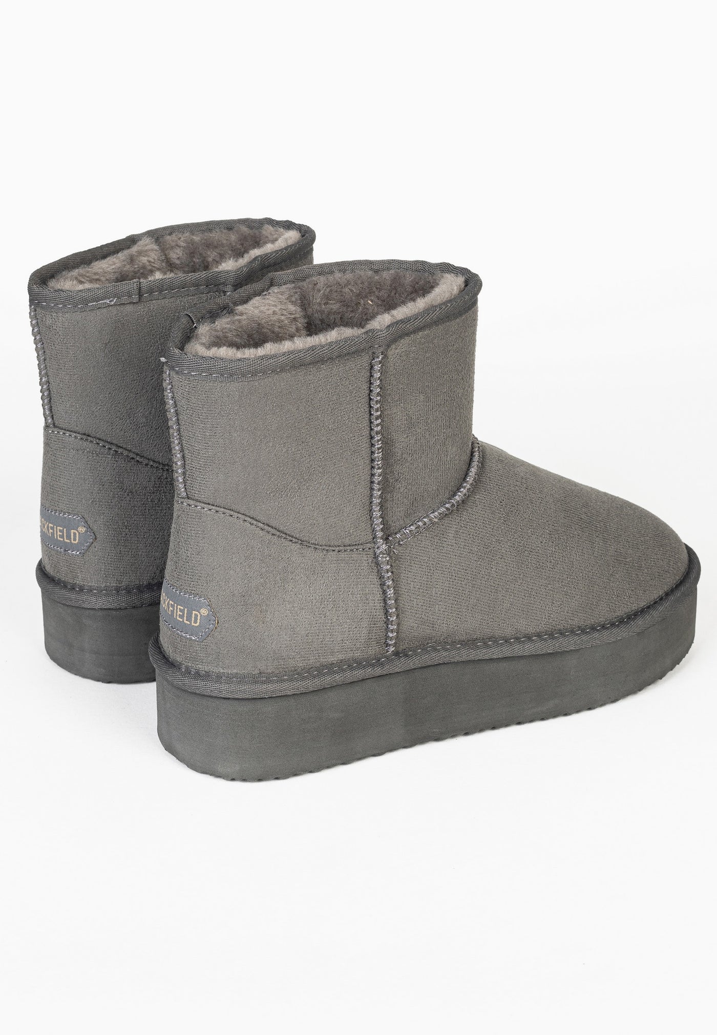 Paire de bottines fourrées Princesse anthracite de dos, étiquettes aux deux talons