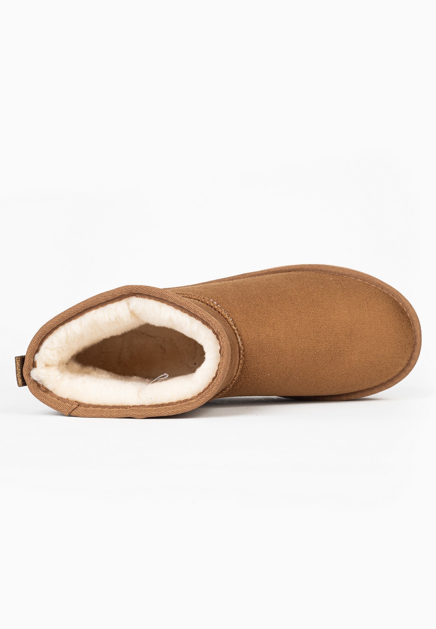 Bottine fourrée Casablanca camel couchée, vue de dessus sur la doublure crème
