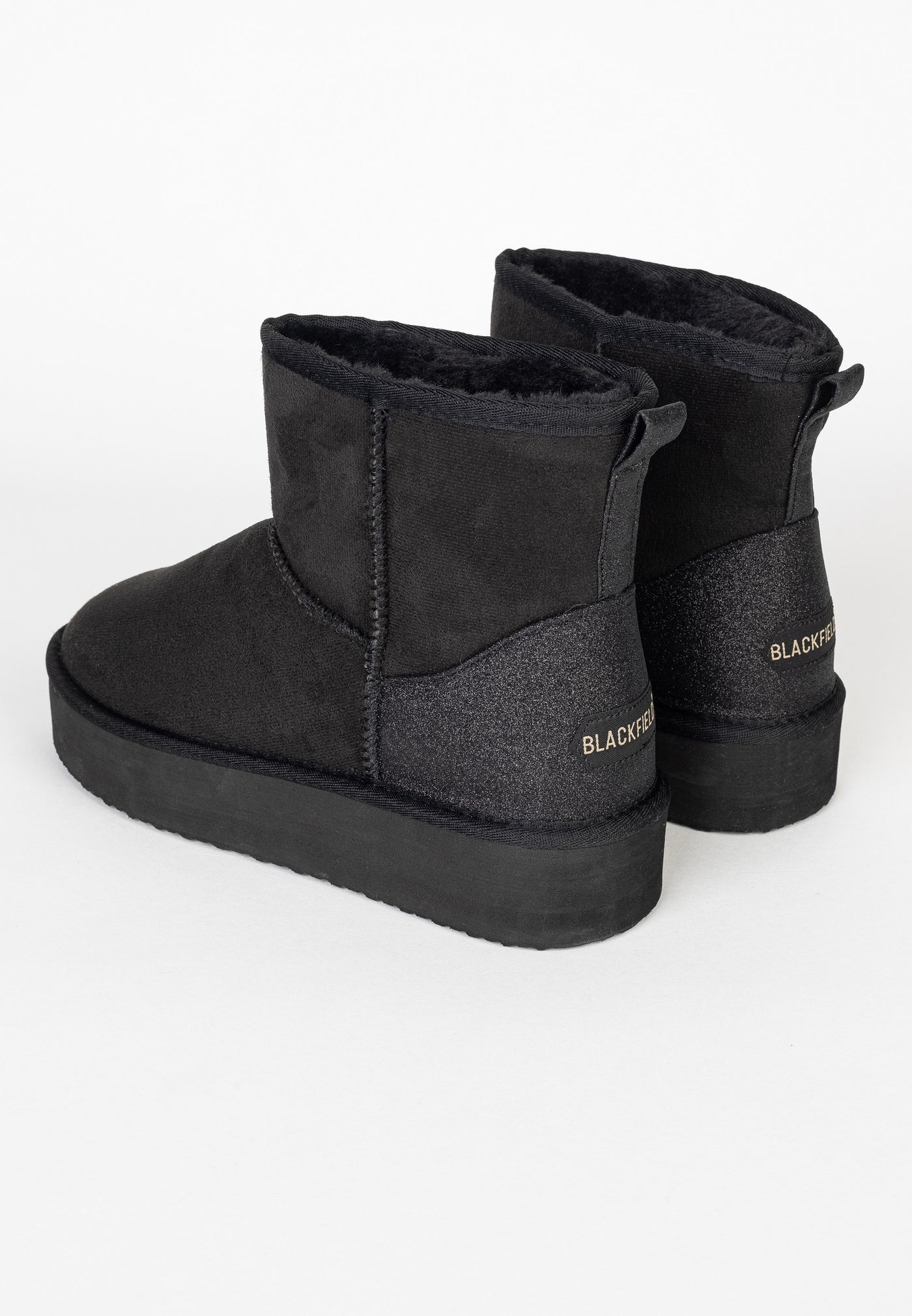 Bottines fourrées Casablanca noires vues de dos, contreforts pailletés et logos