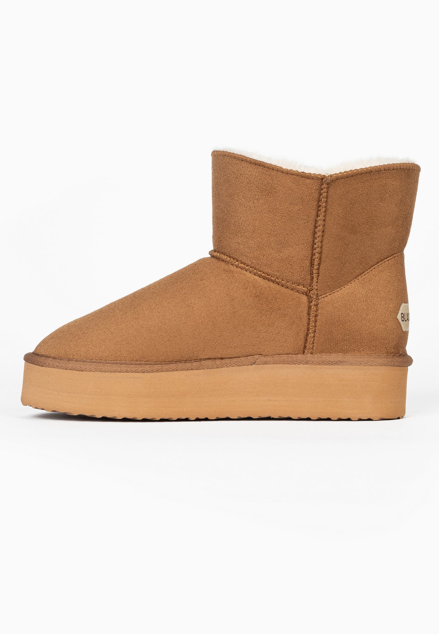 Bottine fourrée Cayuga camel vue de l'autre côté, couture en V et tige lisse