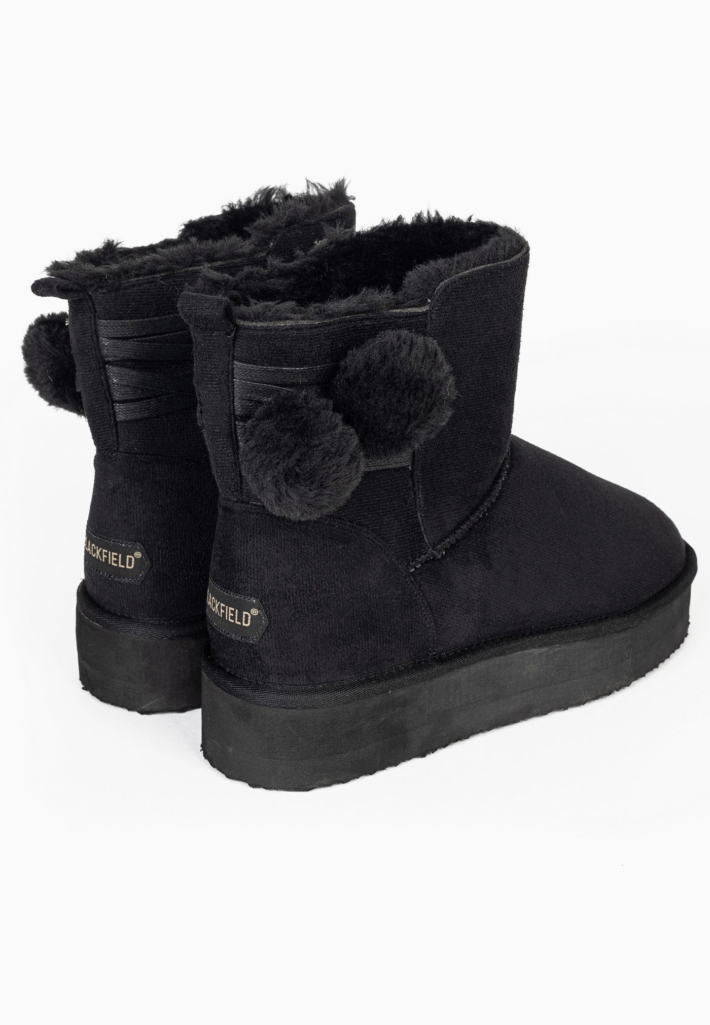 Paire de bottines fourrées Winnipeg noires de dos, lettres dorées sur les talons