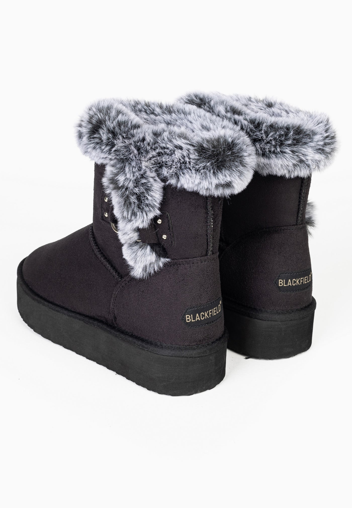 Paire de bottines fourrées Reindeer noires vue de trois-quarts arrière, revers relevés