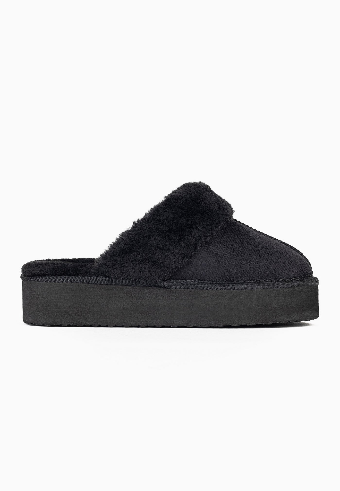 L’autre côté du chausson fourré noir Sleepers Emilija, col de fausse fourrure noire