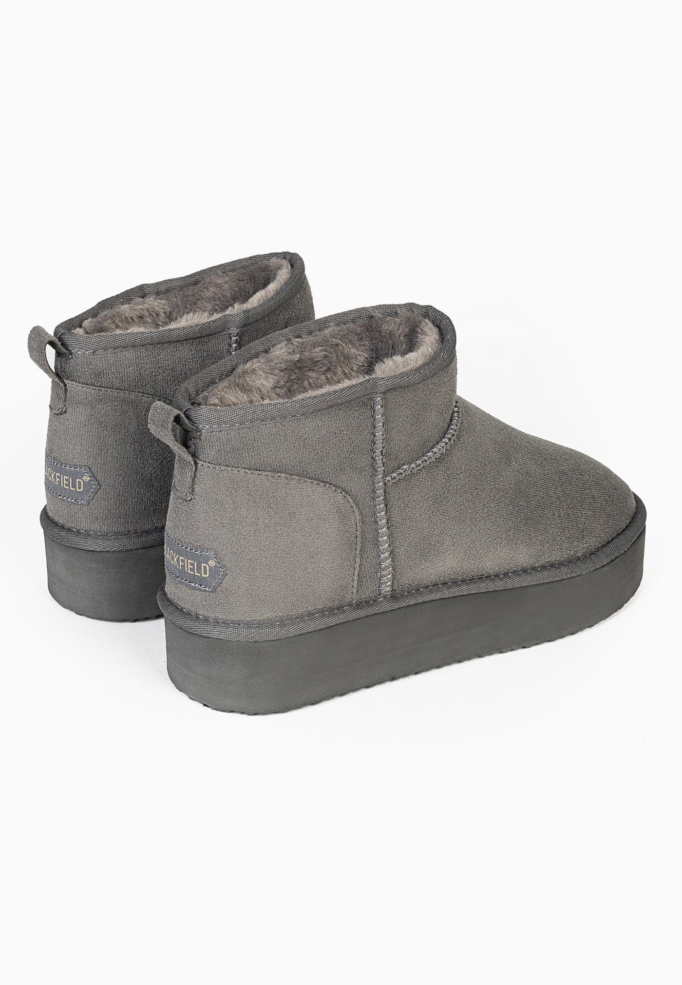 Bottines fourrées Milli anthracite vues de trois-quarts arrière, étiquettes aux talons