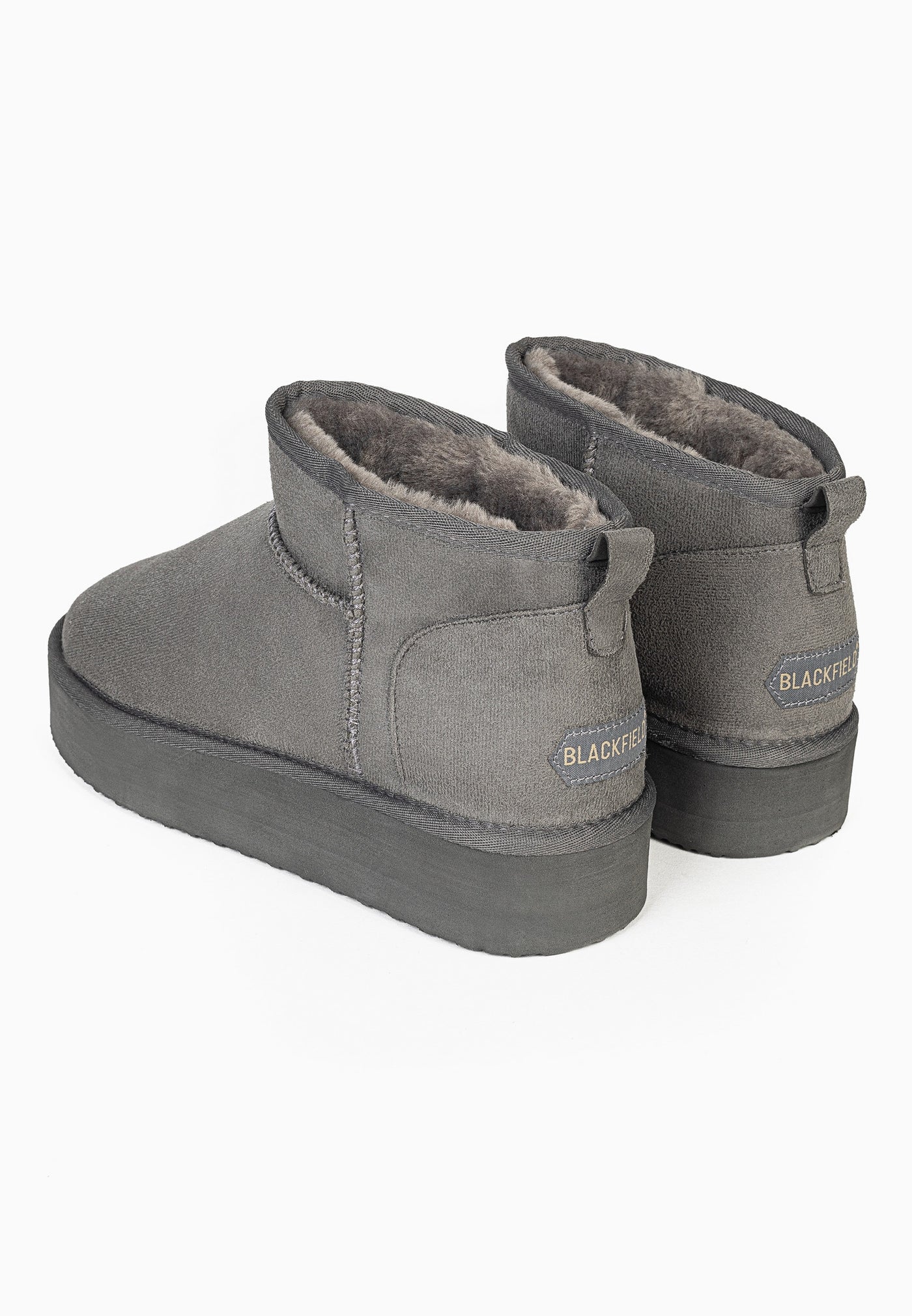 Paire de bottines fourrées Milli anthracite de dos, deux tirettes dressées au talon