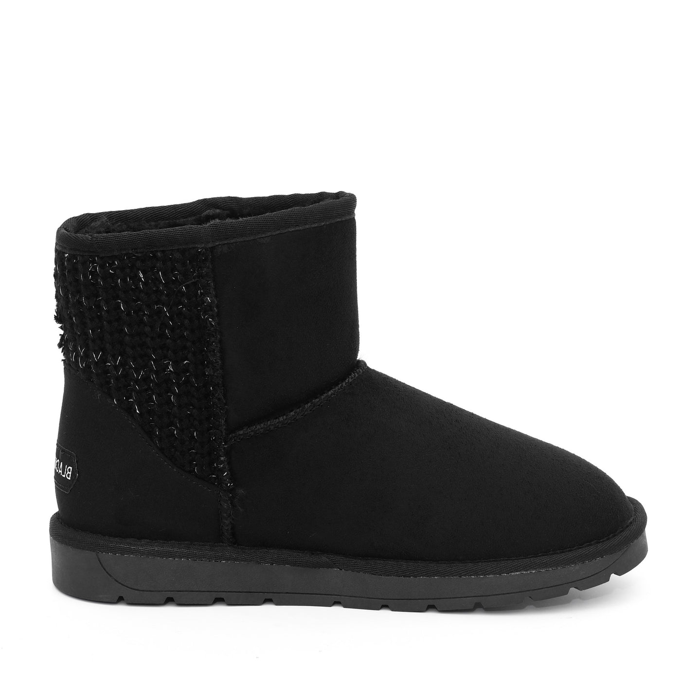 Bottine fourrée Davia noire, autre côté, tricot scintillant et col roulé noir