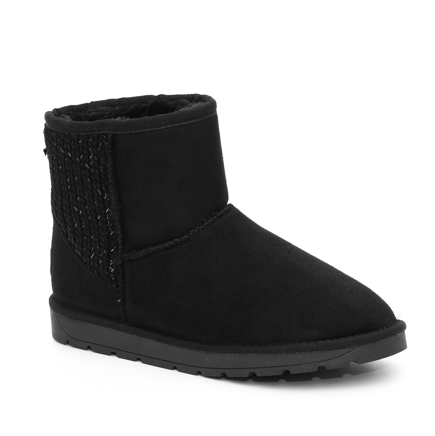 Bottine fourrée Davia noire de profil, maille pailletée noire sur le quartier