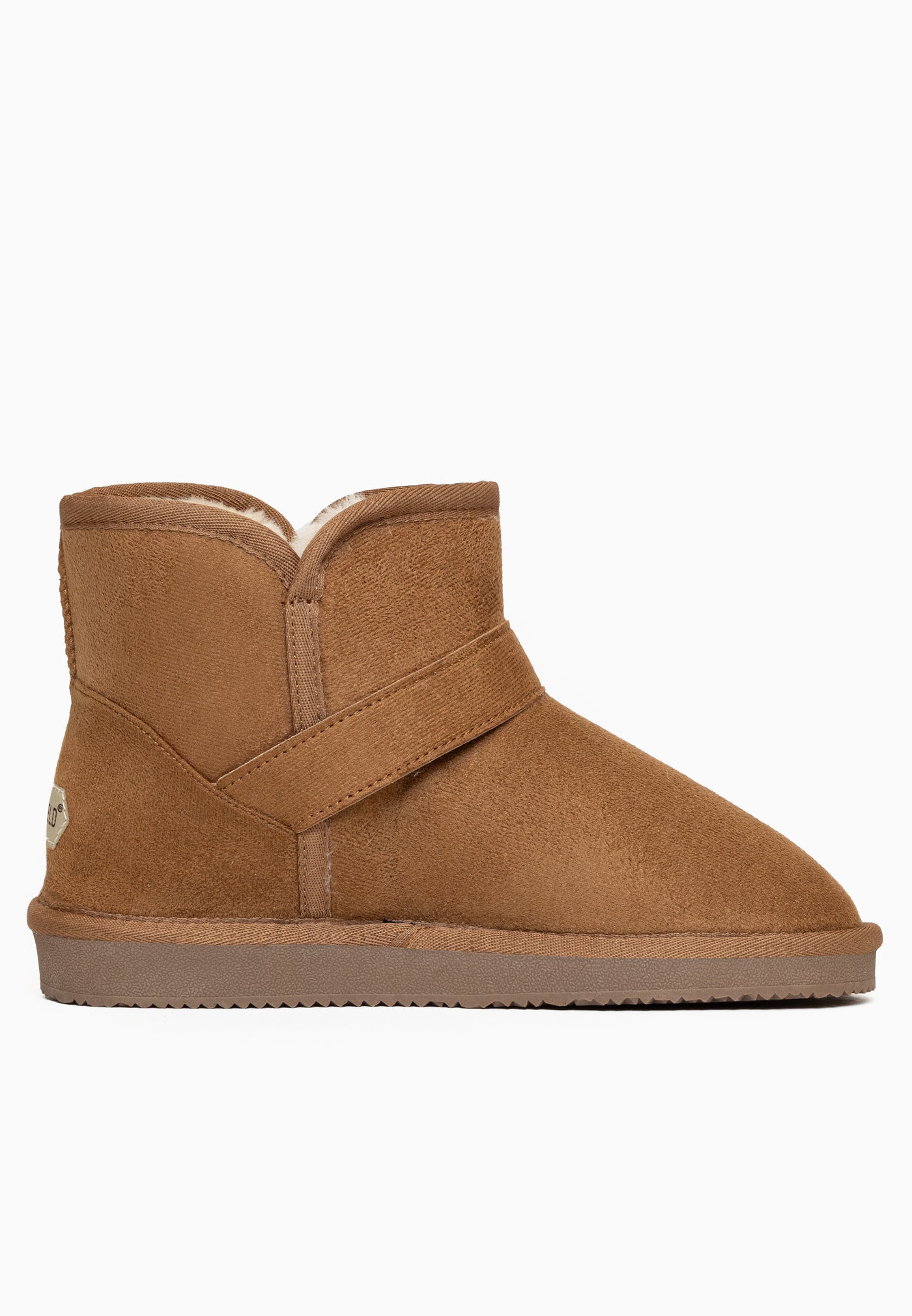 Bottine fourrée Charriton camel de profil côté opposé, col échancré en courbe