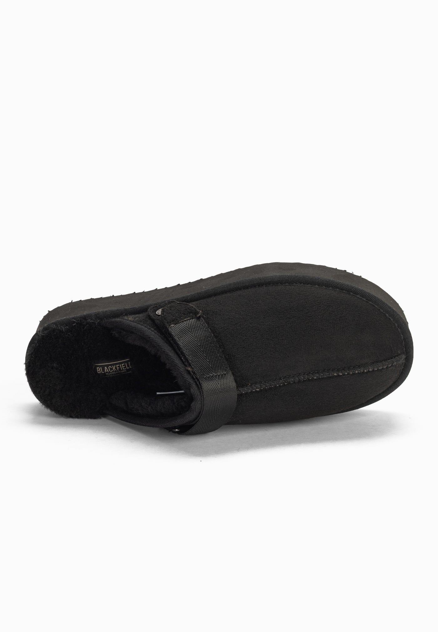 Sabot fourré Bilbao noir de dessus, étiquette Blackfield au fond du chausson