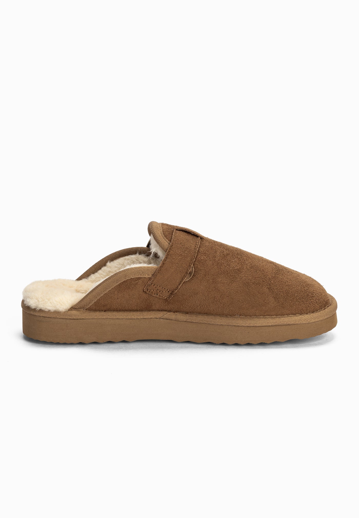 Autre côté du chausson fourré Benoit camel, bride lisse et doublure crème