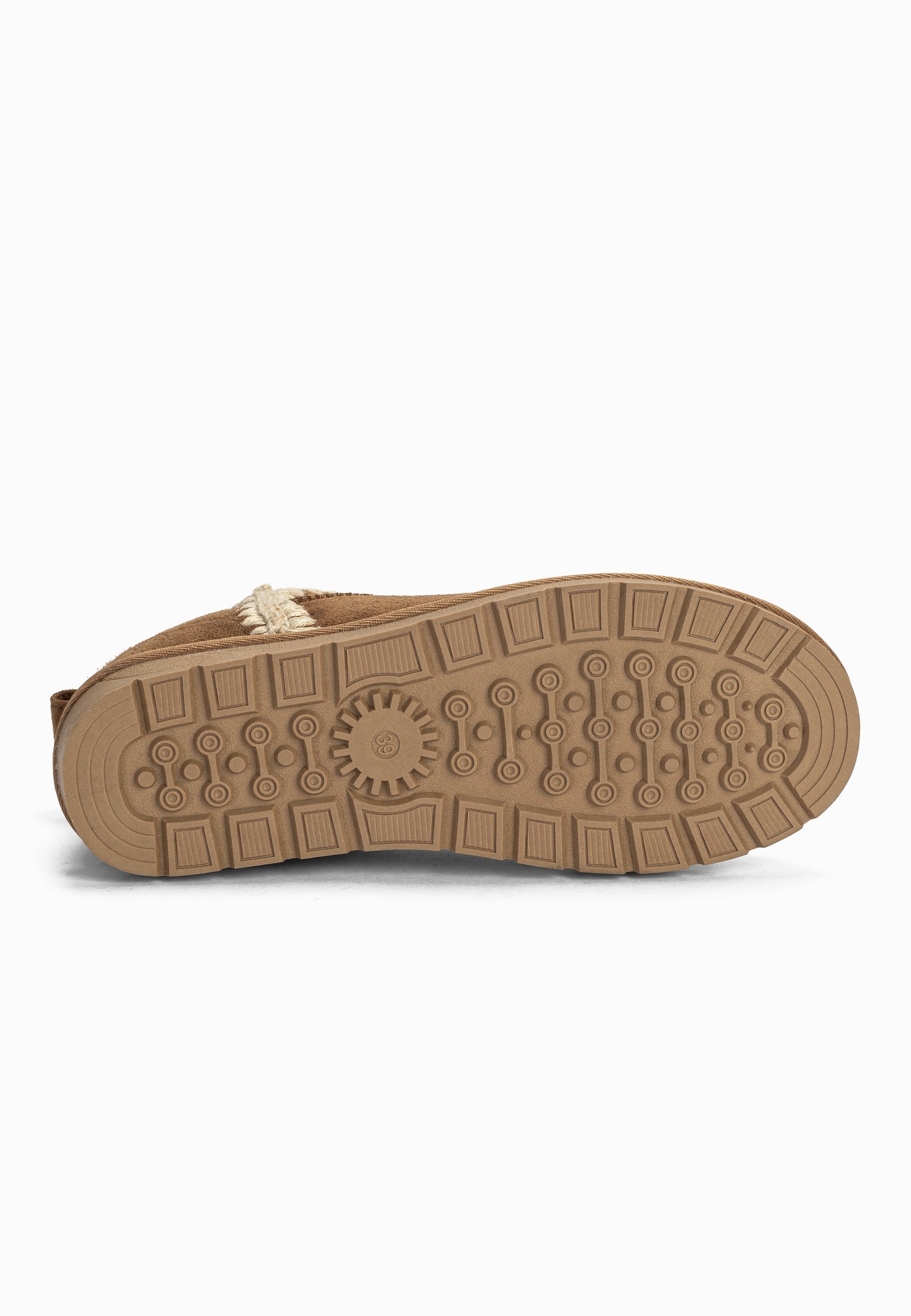 Semelle EVA de la bottine fourrée Bakelite camel, damier de blocs et rosace centrale