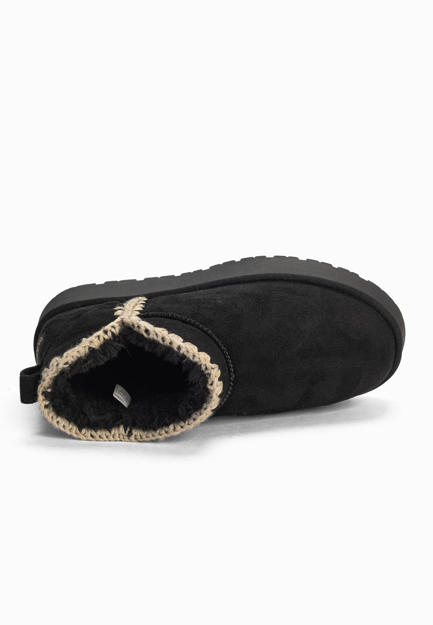 Bottine fourrée Baklava noire de dessus, ouverture ourlée de crochet écru et doublure sombre