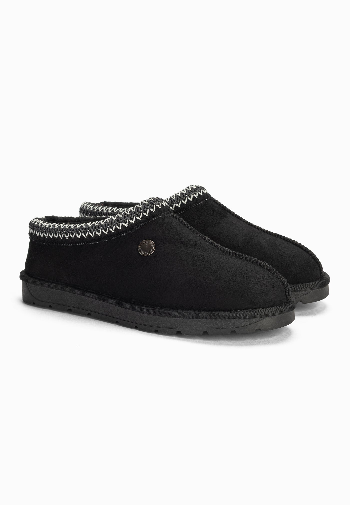 Paire de bottines fourrées Bruce noires de trois-quarts, galon blanc au col