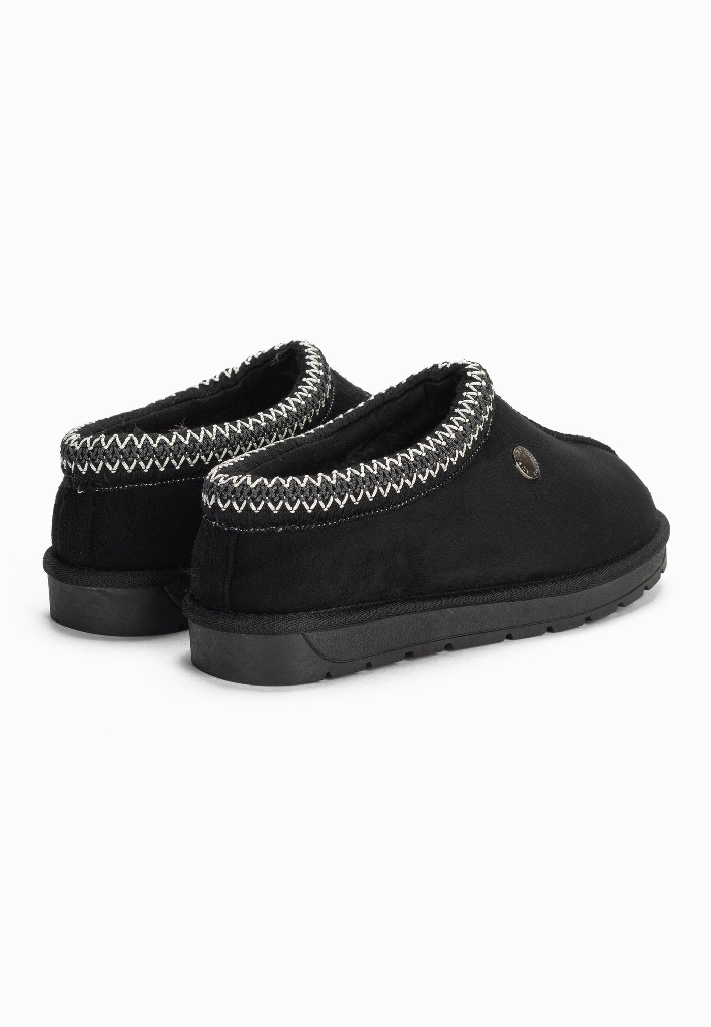 Paire de bottines fourrées Bruce noires de dos, galon clair sur les cols