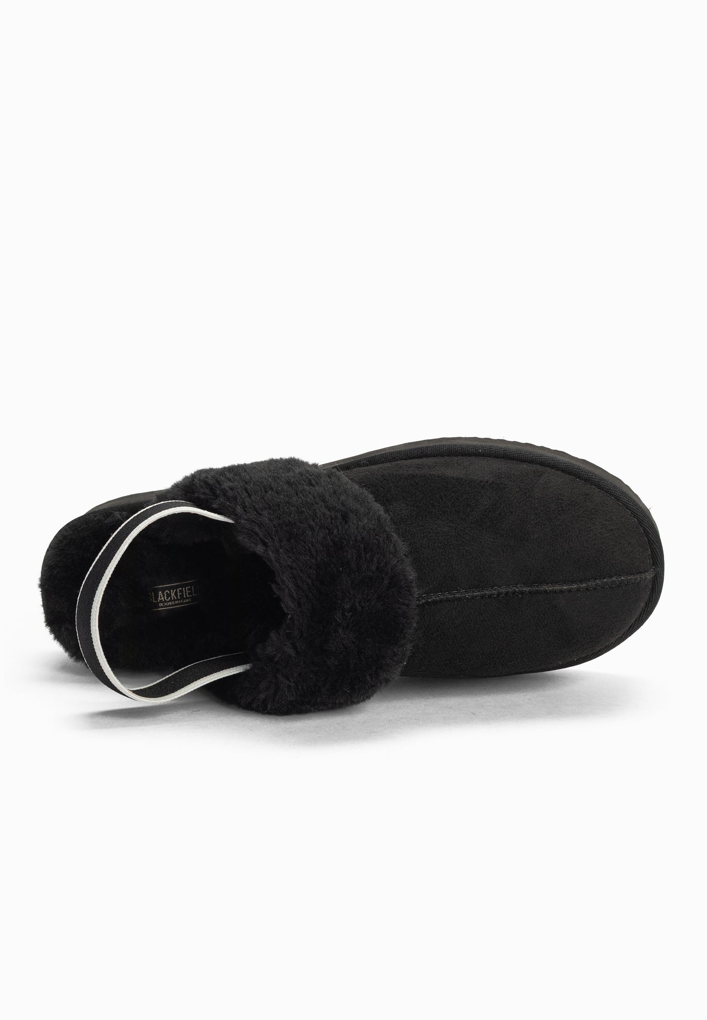 Sabot fourré Baya noir vu de dessus, bandeau large et première de propreté garnie
